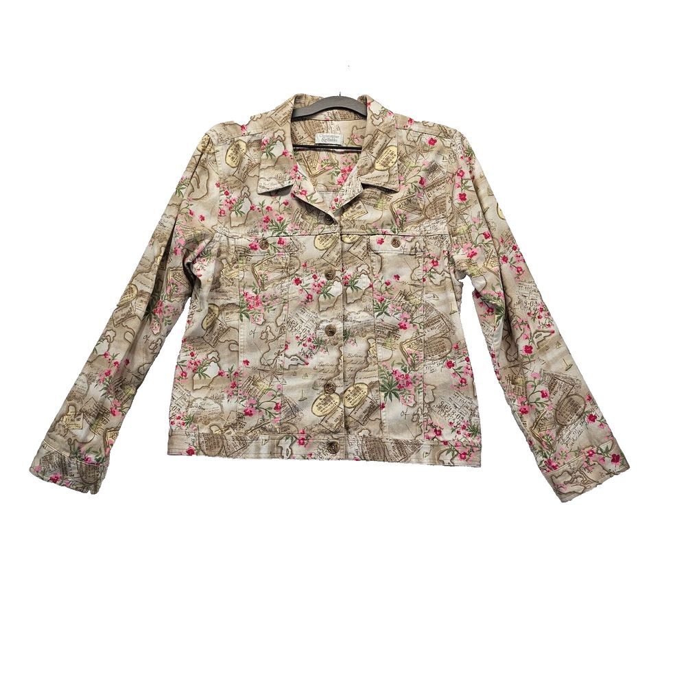 Christopher‎ & Bank Buttons Jacket Size M Coastal Island Floral Long Sleeve EUC